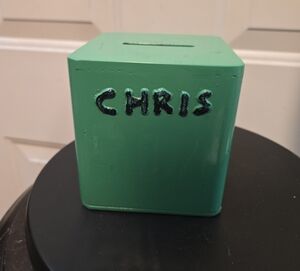 Green Personalized Heavy Steel Money Box Piggy Bank For "Chris"